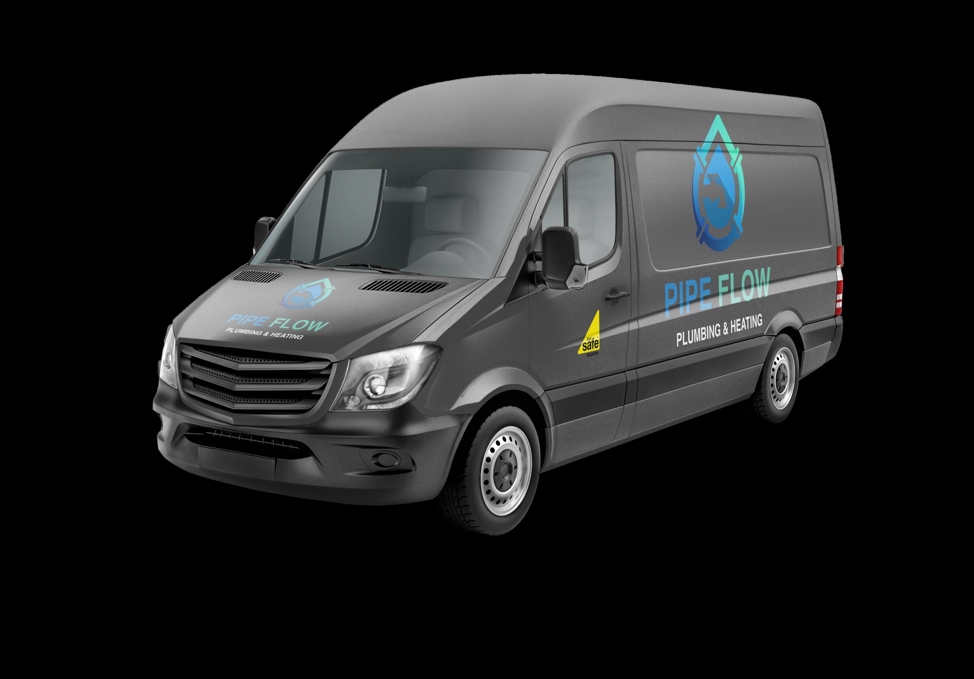Pipe Flow branded van — on the road across West London